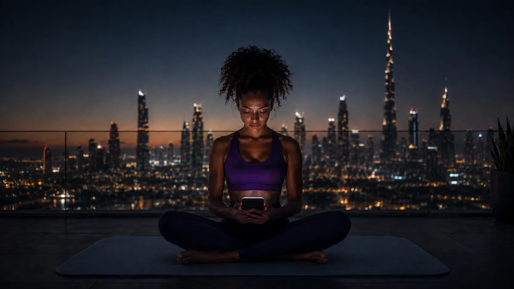 Ortix member checking her balance on a rooftop at night